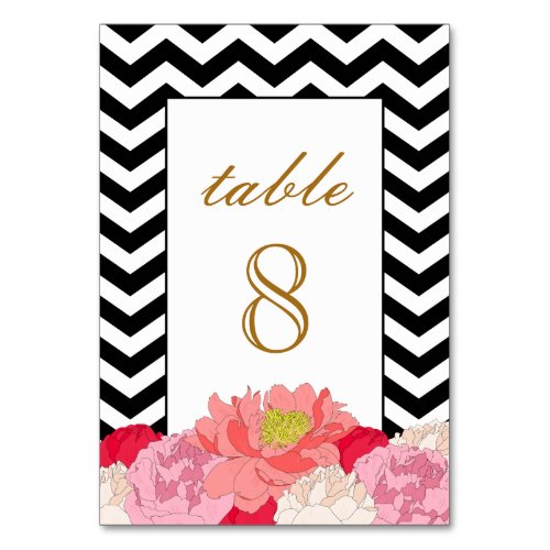 Peonies and Chevrons Table Number