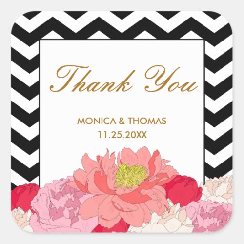 Peonies and Chevrons Thank You Sticker