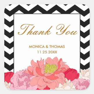 Peonies and Chevrons Thank You Sticker