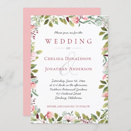 Peonies and Eucalyptus Watercolor Floral Frame Invitation