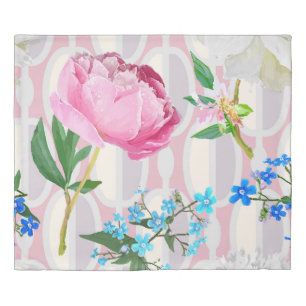 Peonies and forget-me-nots. Seamless backgroundart Duvet Cover