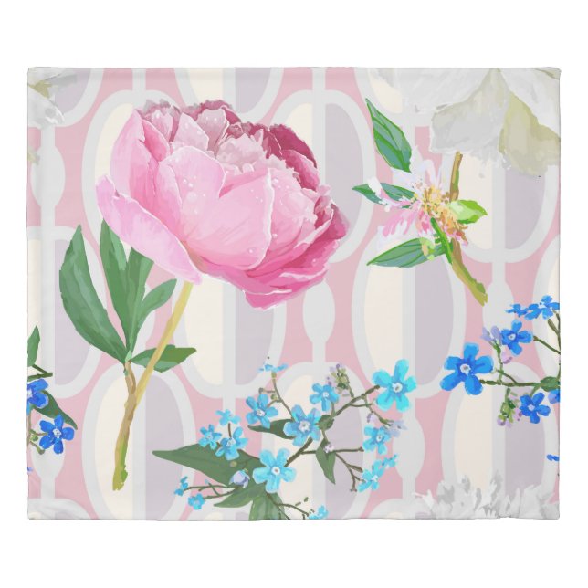 Peonies and forget-me-nots. Seamless backgroundart Duvet Cover (Front)