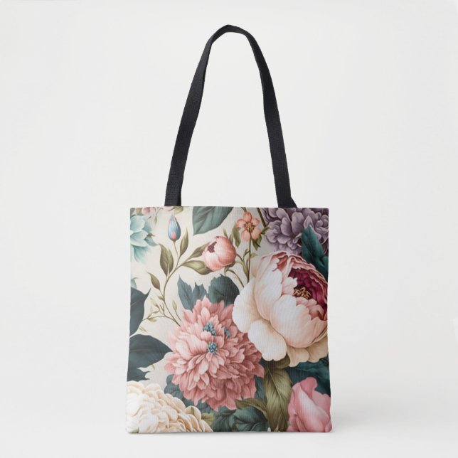 Peonies and Gardenia Seamless Floral Pattern Tote Bag (Front)