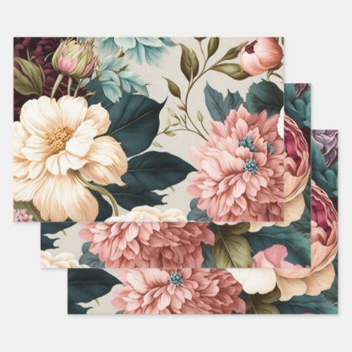 Peonies and Gardenia Seamless Floral Pattern  Wrapping Paper Sheets