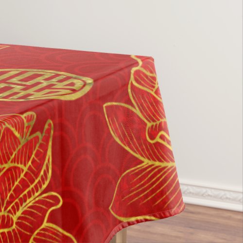 Peonies and Gold Double Happiness Symbol Pattern Tablecloth