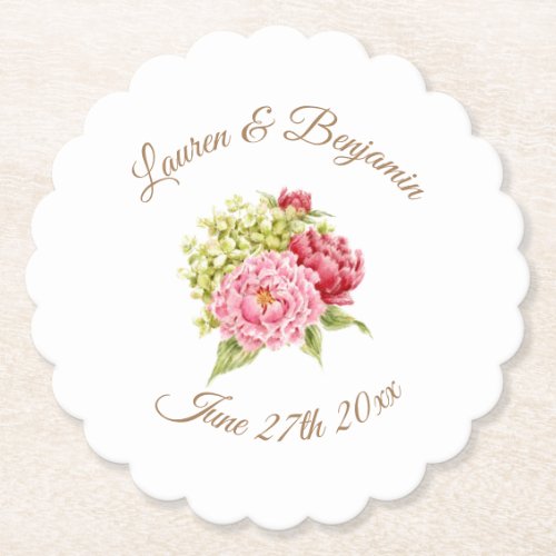 Peonies and Hydrangea Floral Paper Coaster