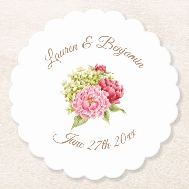 Peonies and Hydrangea Floral Paper Coaster (Front)