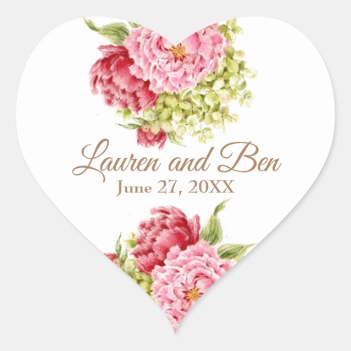 Peonies and Hydrangea Heart Stickers