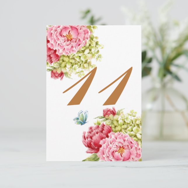 Peonies and Hydrangea Table Card No 11 (Standing Front)