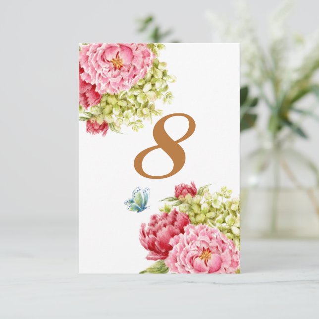 Peonies and Hydrangea Table Card No 8 (Standing Front)