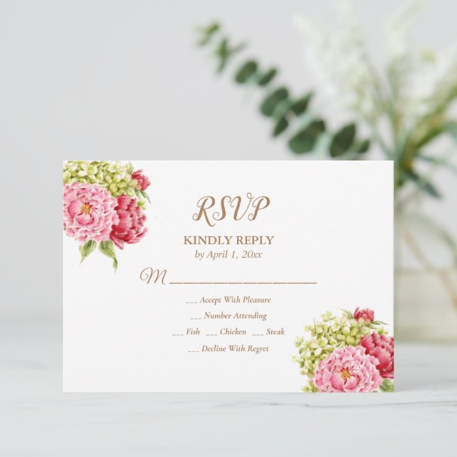 Peonies and Hydrangeas Response Card (Standing Front)