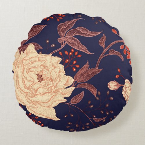 Peonies and roses Floral vintage seamless pattern Round Pillow