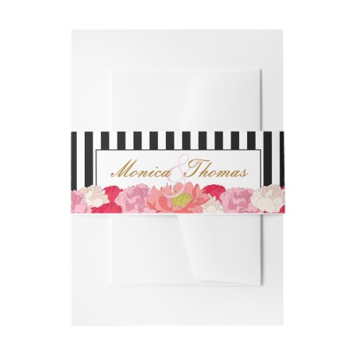 Peonies and Stripes Invitation Belly Band