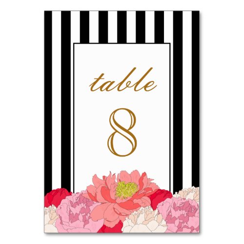 Peonies and Stripes Table Number Card