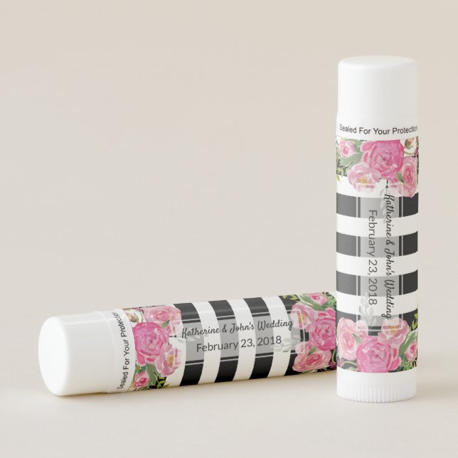 Peonies and Stripes Wedding Favor Lip Balm (Front)
