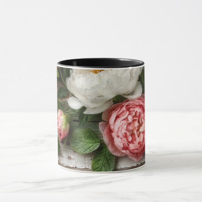peonies and weathered wood mug (Center)