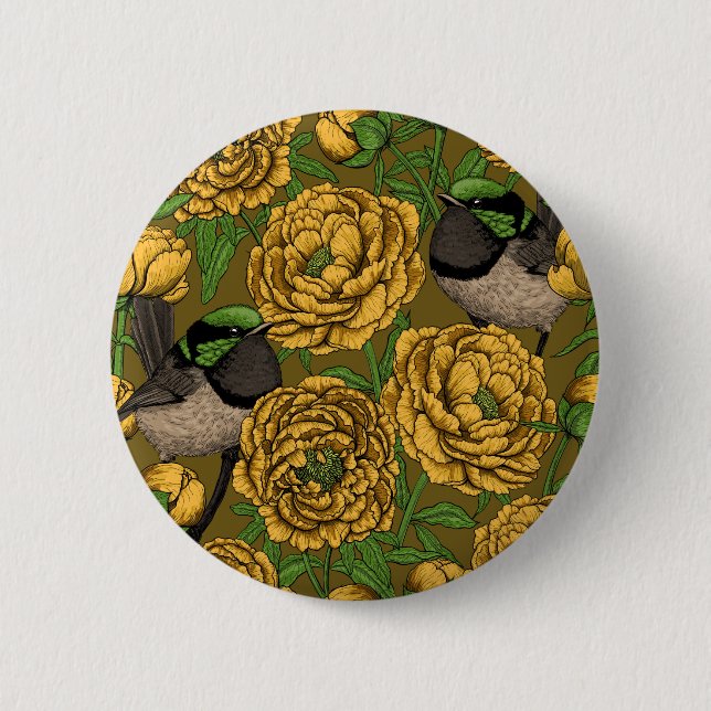 Peonies and wrens button (Front)