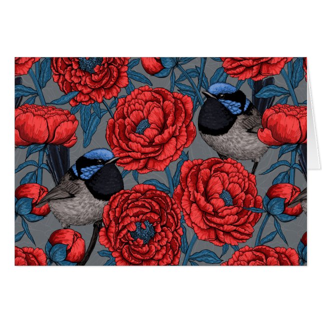 Peonies and wrens cards (Front Horizontal)