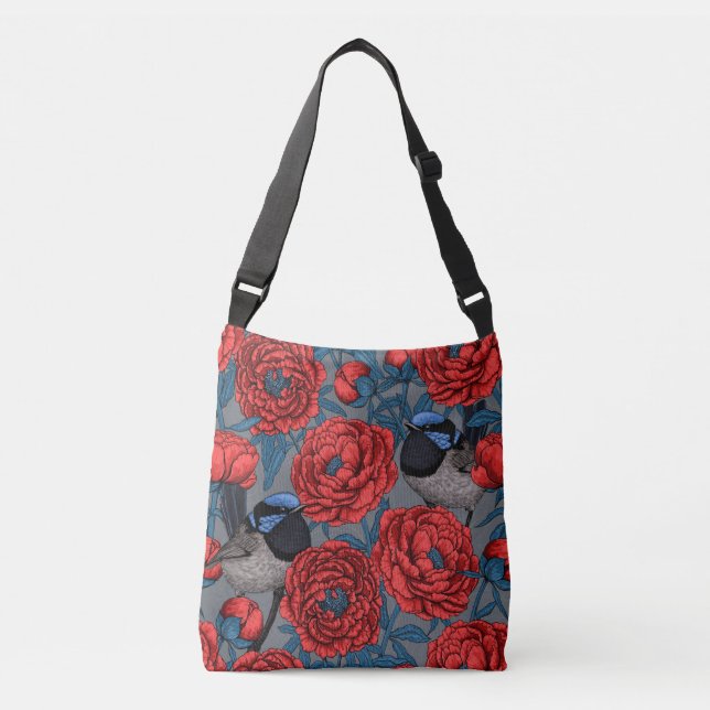 Peonies and wrens crossbody bag (Front)