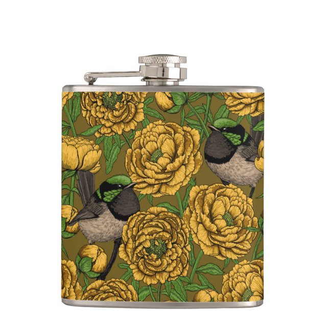 Peonies and wrens flask (Front)