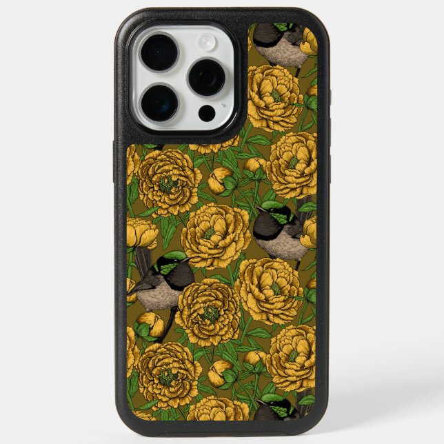 Peonies and wrens iPhone 15 pro max case (Back)