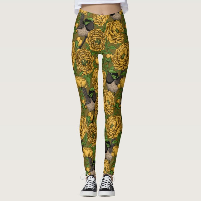 Peonies and wrens leggings (Front)