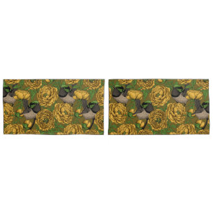 Peonies and wrens pillow case