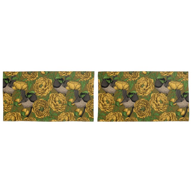 Peonies and wrens pillow case (Front-Set)