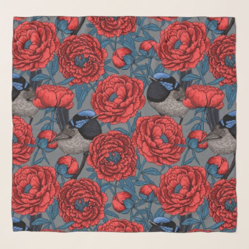 Peonies and wrens scarf