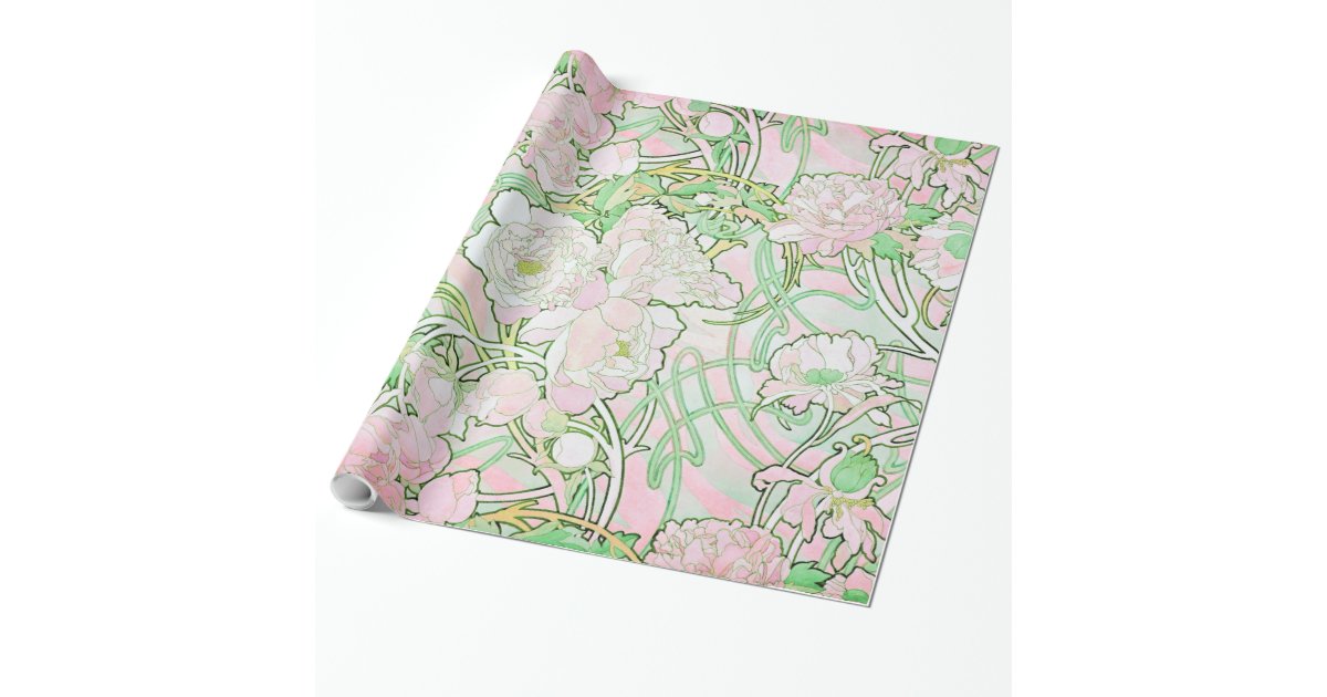 Peonies Art Nouveau Fine Art Wrapping Paper Zazzle