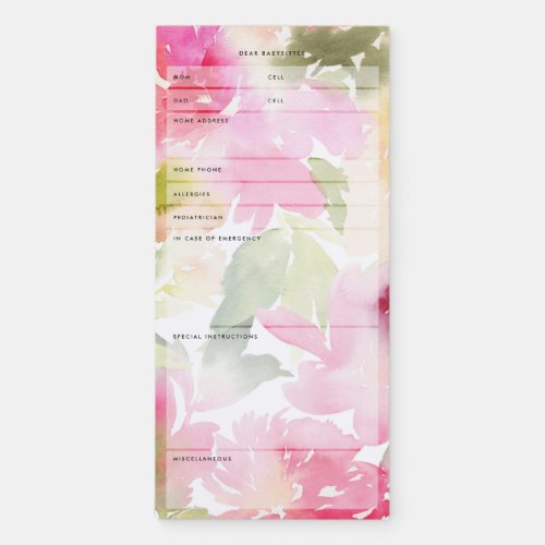 Peonies Babysitter Magnetic Notepad