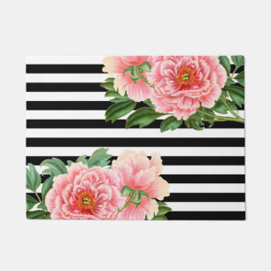 peonies black stripes doormat