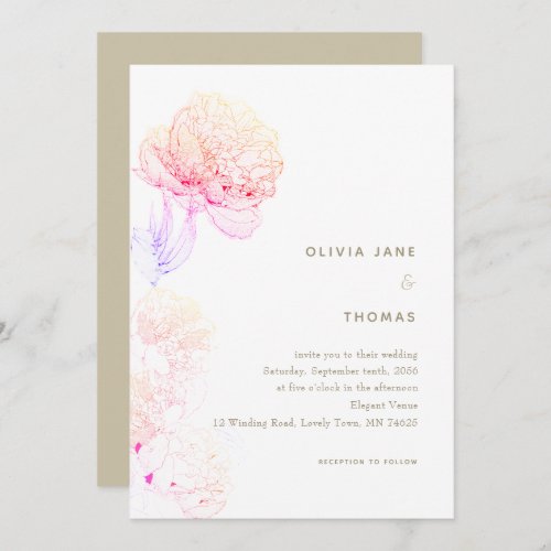 Peonies Blush Gold Elegant Floral Sketch Wedding Invitation