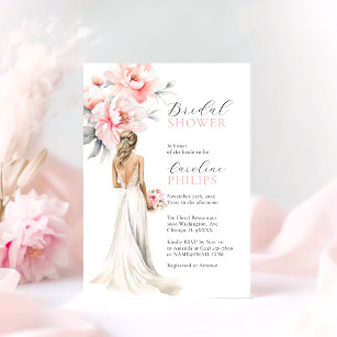 Peonies Blush Pink Bride Dress BRIDAL SHOWER Invitation