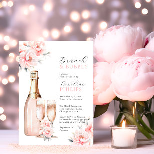 Peonies Blush Pink Brunch & Bubbly BRIDAL SHOWER Invitation