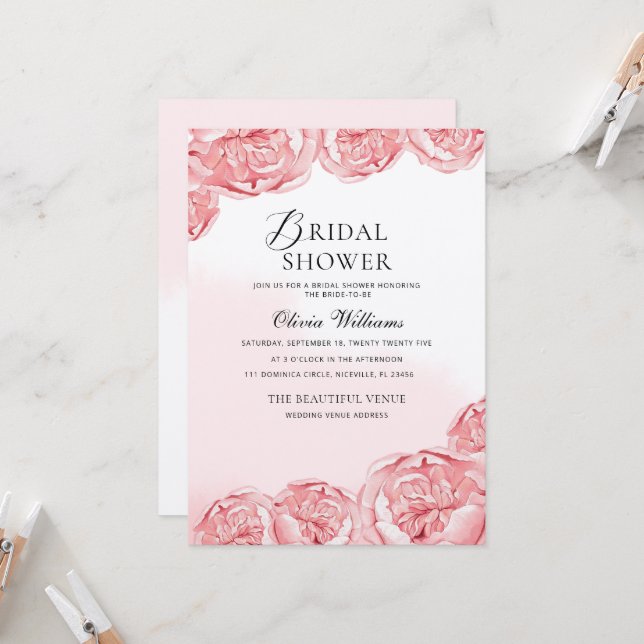 Peonies Bridal Shower Invitation  (Front/Back In Situ)