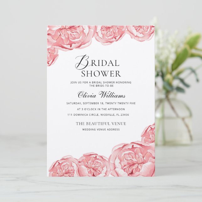 Peonies Bridal Shower Invitation  (Standing Front)