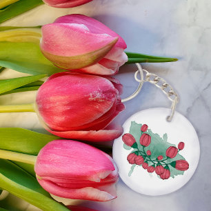 Peonies buds. Watercolor. Flower composition. Keychain