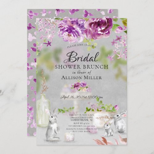 Peonies  Bunny Bridal Shower Brunch Invitation