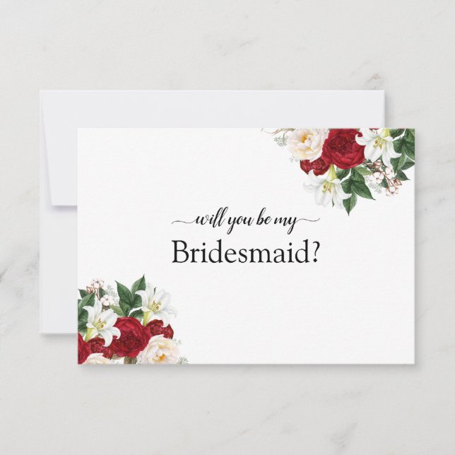 Peonies Burgundy Will You Be My Bridesmaid Card (Front)