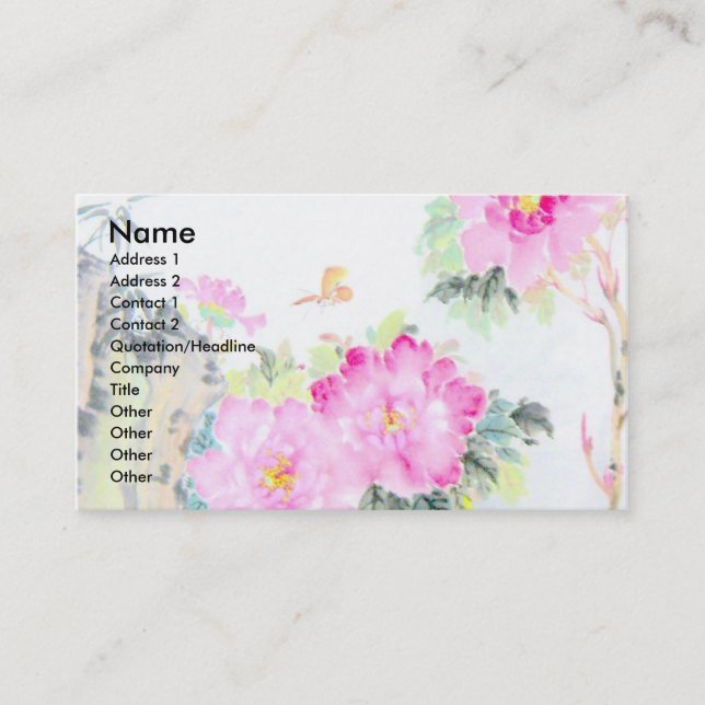 Peonies & Butterflies/Chinese Painting Design Business Card (Front)