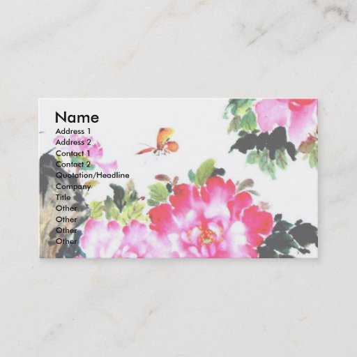 Customizable Peonies &amp; Butterflies/Chinese Painting Design Business Card