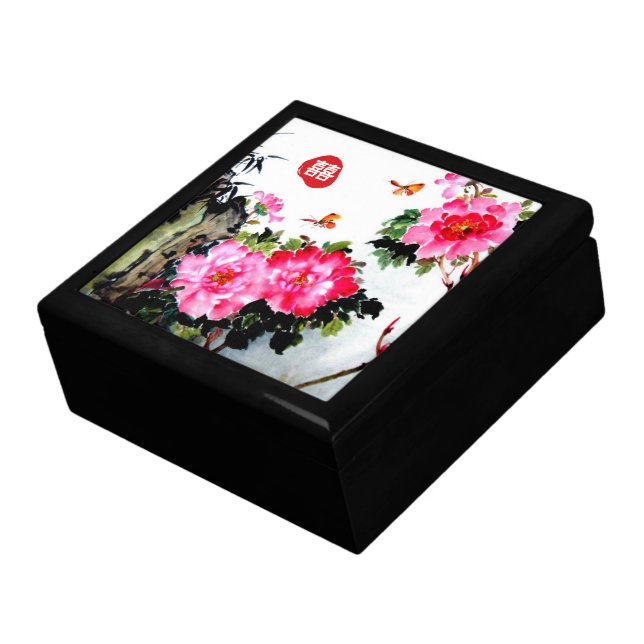 Peonies&Butterflies/Double Happiness Wedding Gift Keepsake Box (Side)