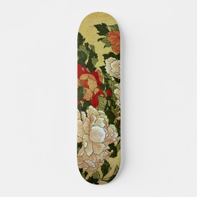 Peonies & Butterflies Hokusai Japanese Fine Art Skateboard Deck (Front)