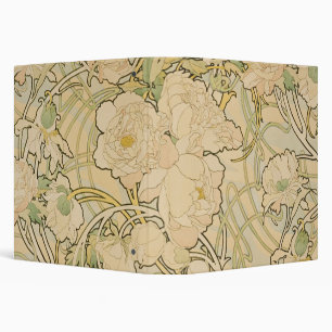 Peonies by Alphonse Mucha, Vintage Art Nouveau 3 Ring Binder