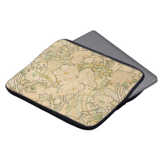 Peonies by Alphonse Mucha, Vintage Art Nouveau Laptop Sleeve