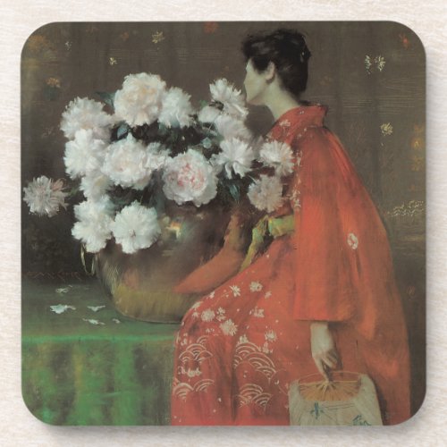 Peonies by William Merritt Chase Vintage Fine Art Beverage Coaster