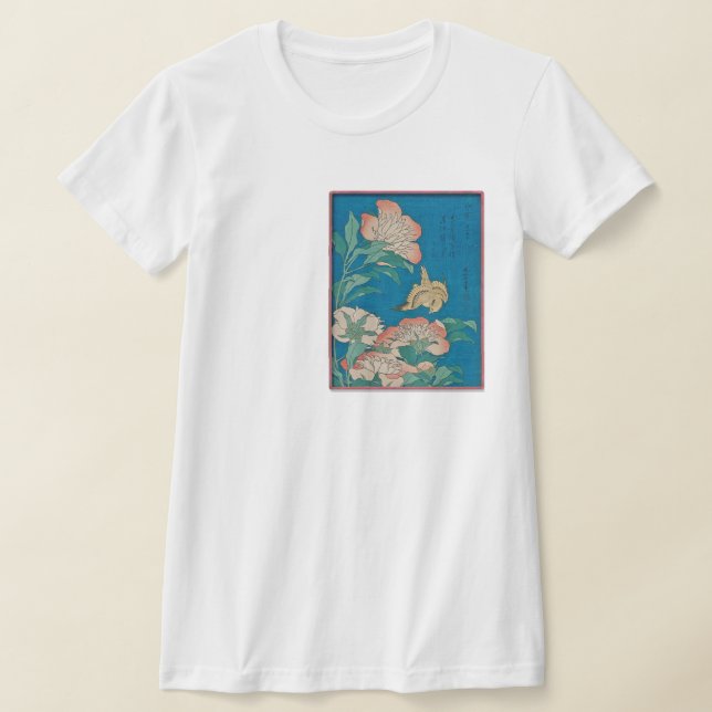 Peonies & Canary by Hokusai t-shirt  (Laydown)