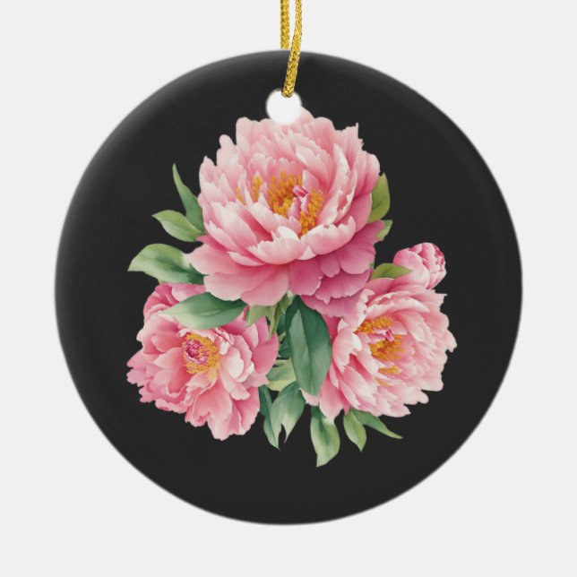 Peonies Ceramic Ornament (Front)