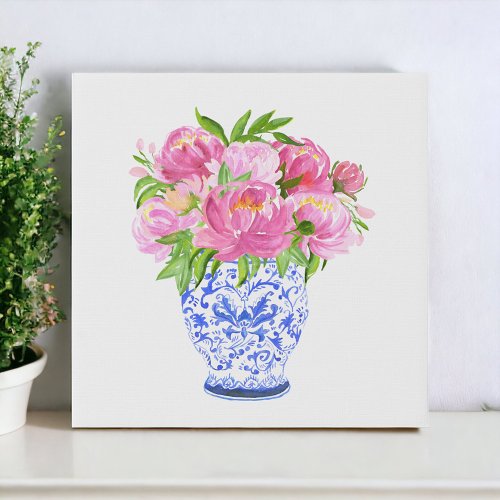 Peonies Chinoiserie Vase Faux Canvas Print